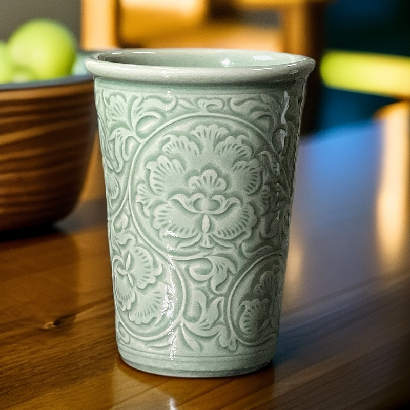 【长安知己】中国非遗300ml微瑕牡丹可乐杯耀州窑高温茶杯啤酒杯子