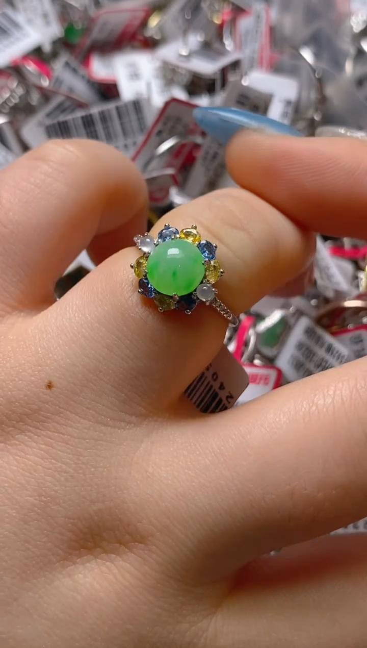 银S925镶嵌戒指翡翠百内无证书