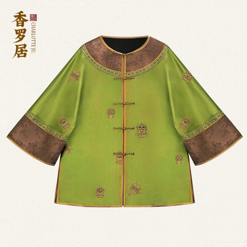 【青麟】中式复古100%桑蚕丝气质休闲圆领直襟国风香云纱女士上衣