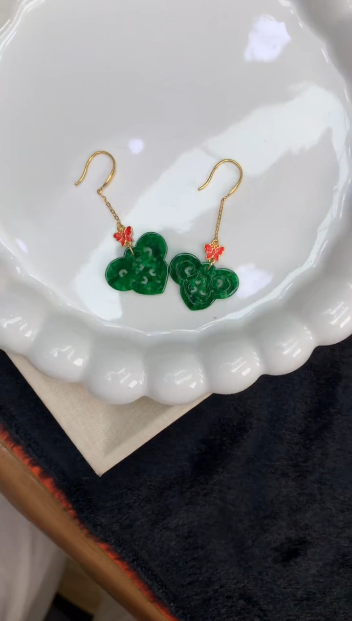 【闪购商品】翡翠耳饰18K金镶嵌耳钩