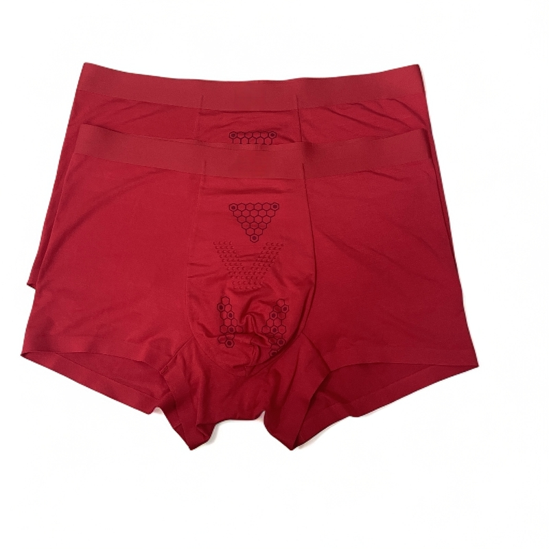 2条装中腰莫代尔舒适纯色大红透气男平角内裤喜庆男士四角裤