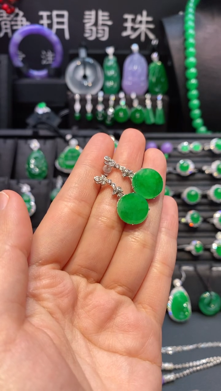 【闪购商品】翡翠耳饰18K金镶嵌无事牌耳坠5090801