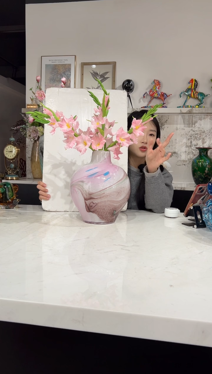 【闪购商品】琉璃粉色大肚花瓶