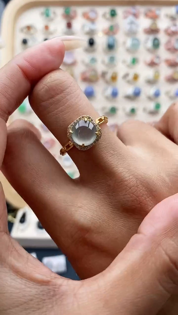 【闪购商品】翡翠戒指银S925镶嵌缅甸天然A货翡翠111    9-9