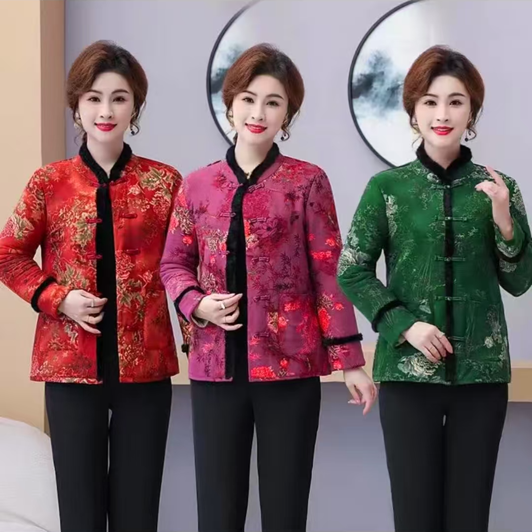 中国风妈妈国潮花棉袄-ZX