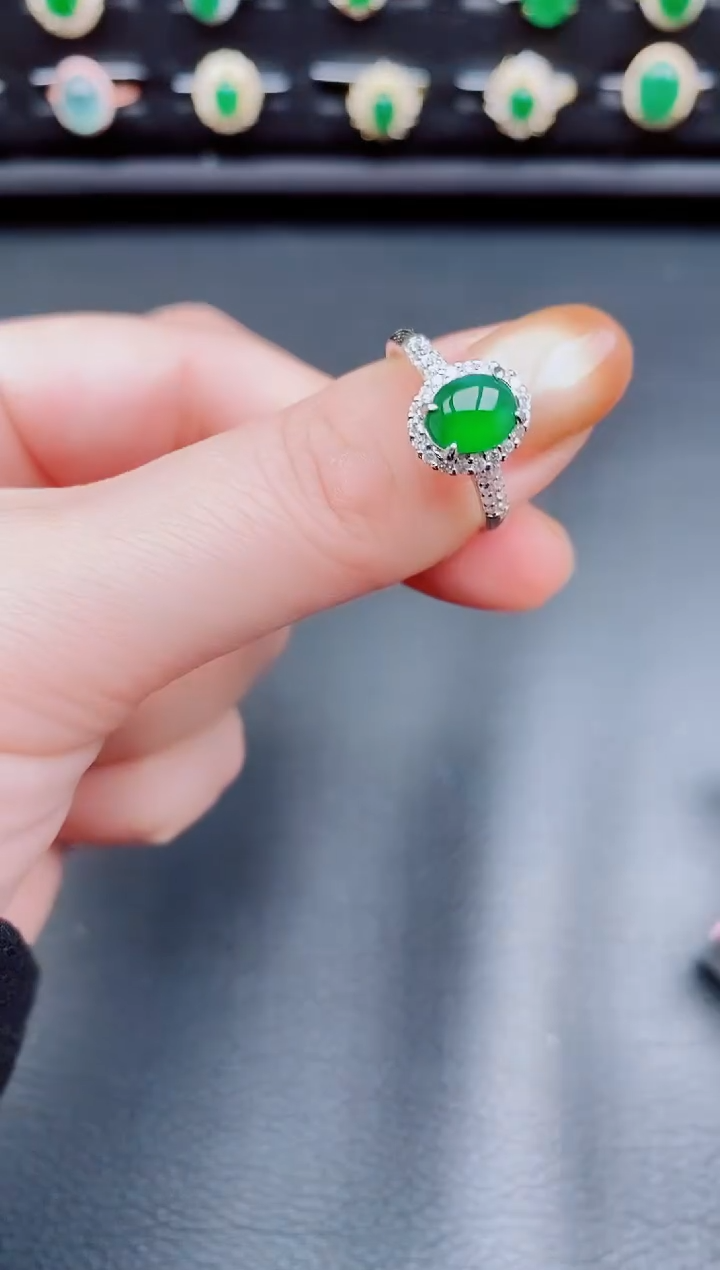 【闪购商品】翡翠戒指银S925镶嵌天然a货翡翠32