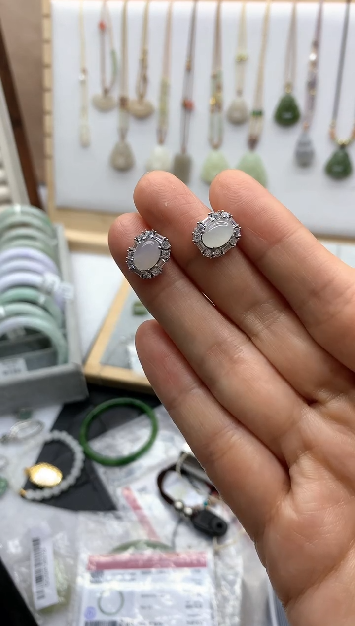 【闪购商品】和田玉耳饰银S925镶嵌耳钉3