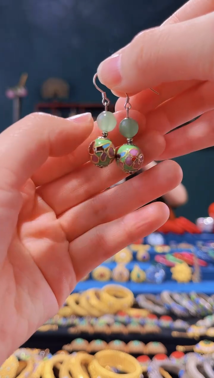 【闪购商品】景泰蓝耳环浅绿色