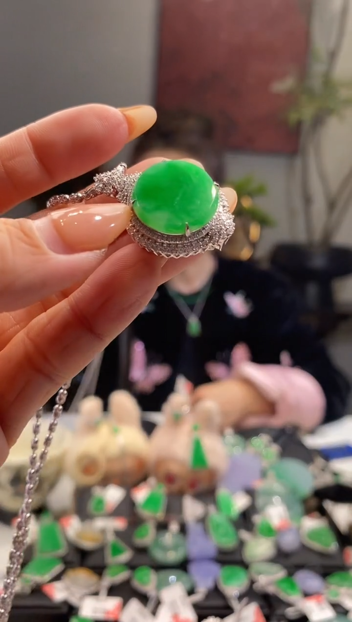 吊坠(不含链)18K金镶嵌翡翠无事牌 两用款