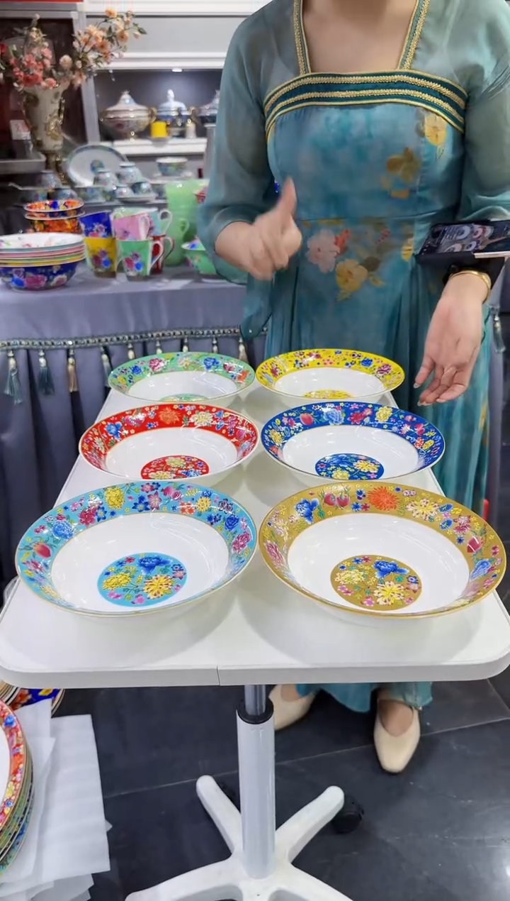 珐琅 7.5英寸圆深盘10个景德镇陶瓷
