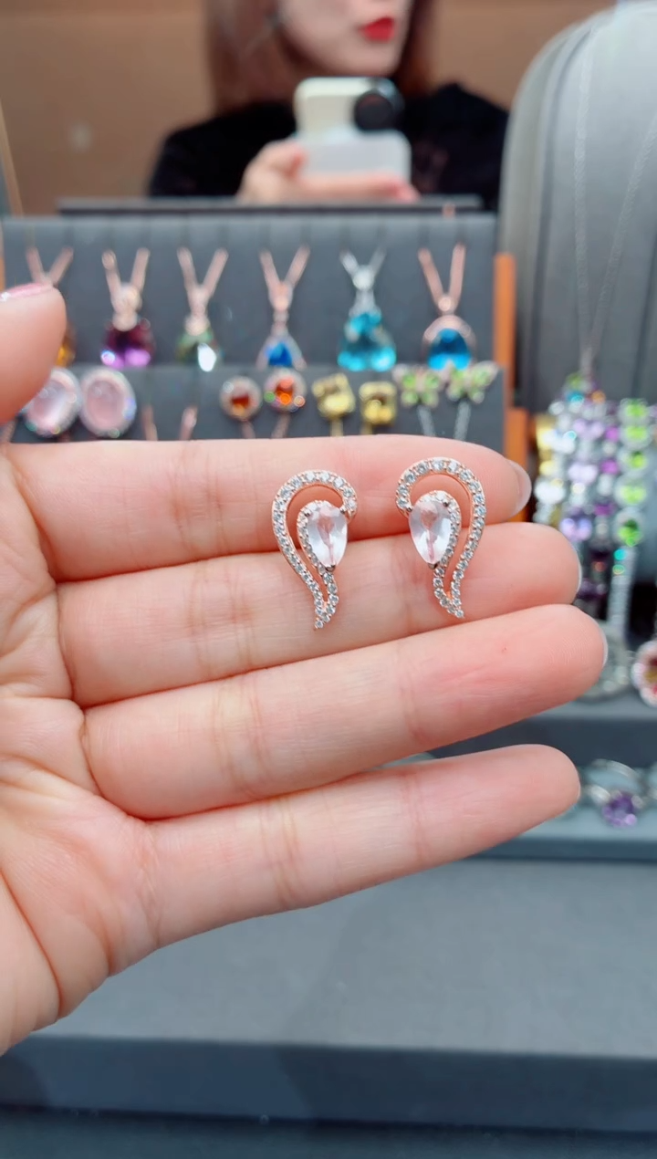 银S925镶嵌耳饰水晶水晶耳饰