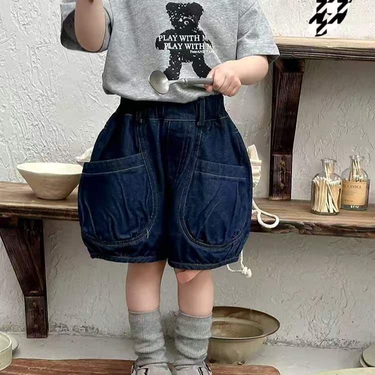 拾壹家实体品牌童装扣好链接韩版洋气儿童宽松破洞夏款纯色印花