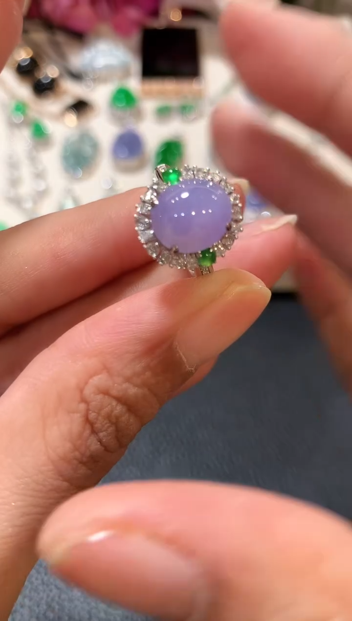 18K金镶嵌戒指翡翠z120紫色有色差