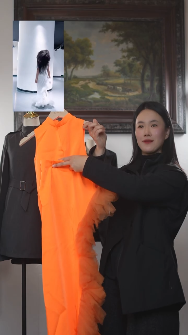 120码橙色背心+纱纱侧开裙拍版样衣艺桐轩儿童潮服