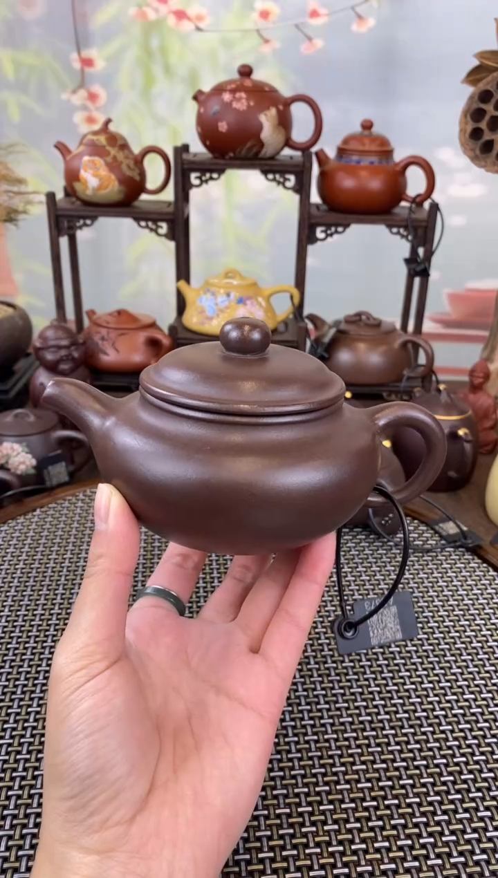 茶壶紫砂紫泥扁腹