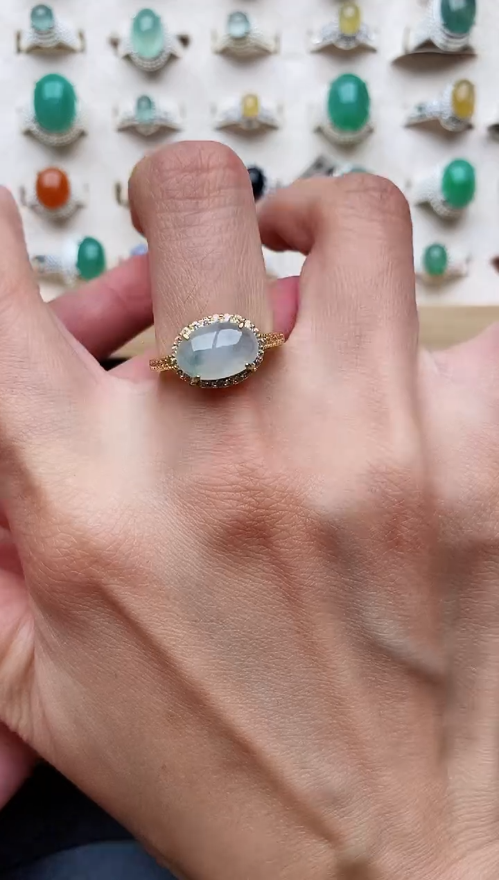 【闪购商品】翡翠戒指银S925镶嵌缅甸天然A货翡翠222   10-9