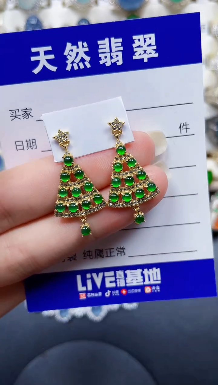 银S925镶嵌翡翠耳饰95