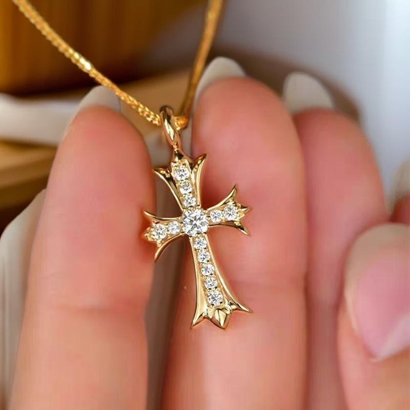 I8K金时尚百搭十字架吊坠配件DIY 赠链