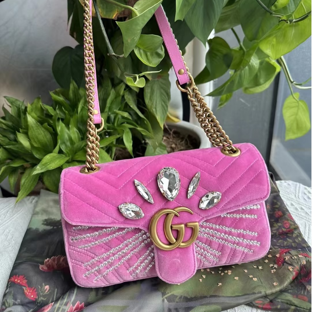 99新 GUCCI/古驰 蔚蓝/马蒙限量款 施华洛世奇水晶 丝绒包 26