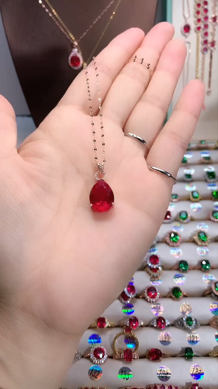 【闪购商品】红宝石吊坠(赠链)银S925镶嵌玫瑰金