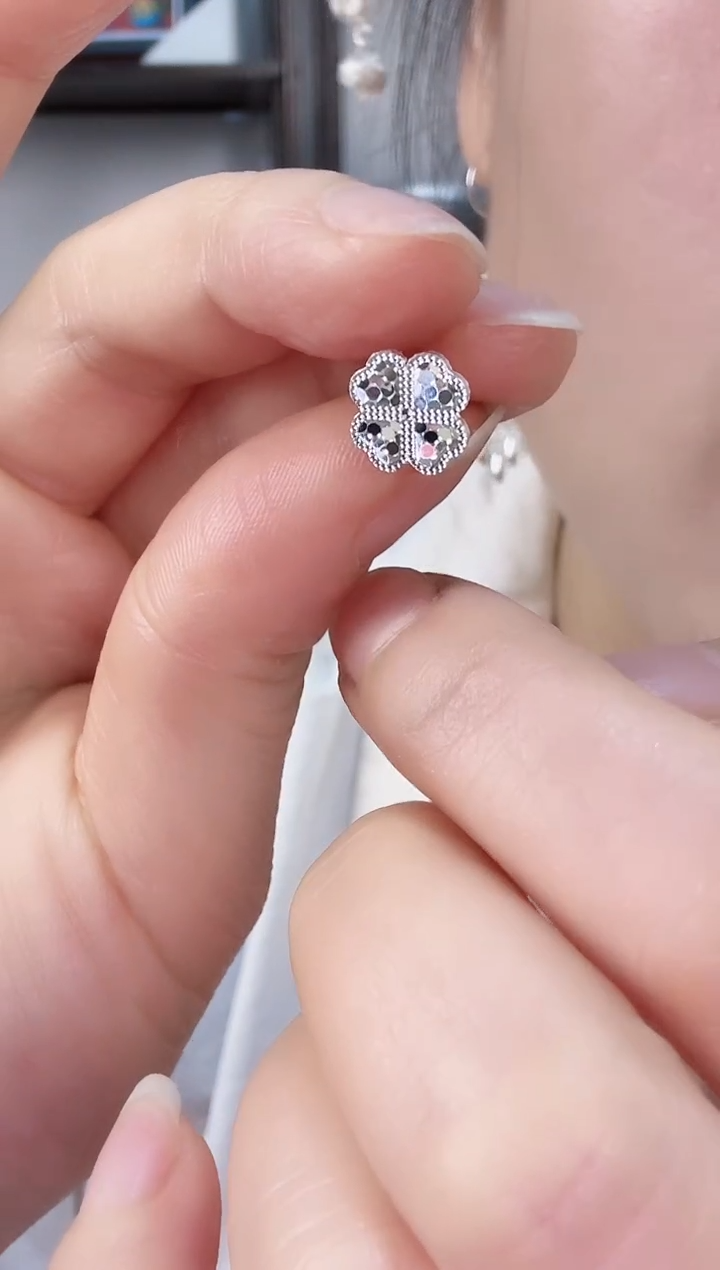 无足银足银碎冰冰四叶草耳钉