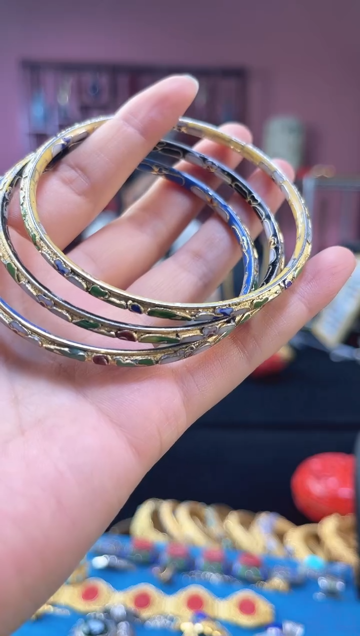 非遗技艺 景泰蓝叮当镯 金地 三只