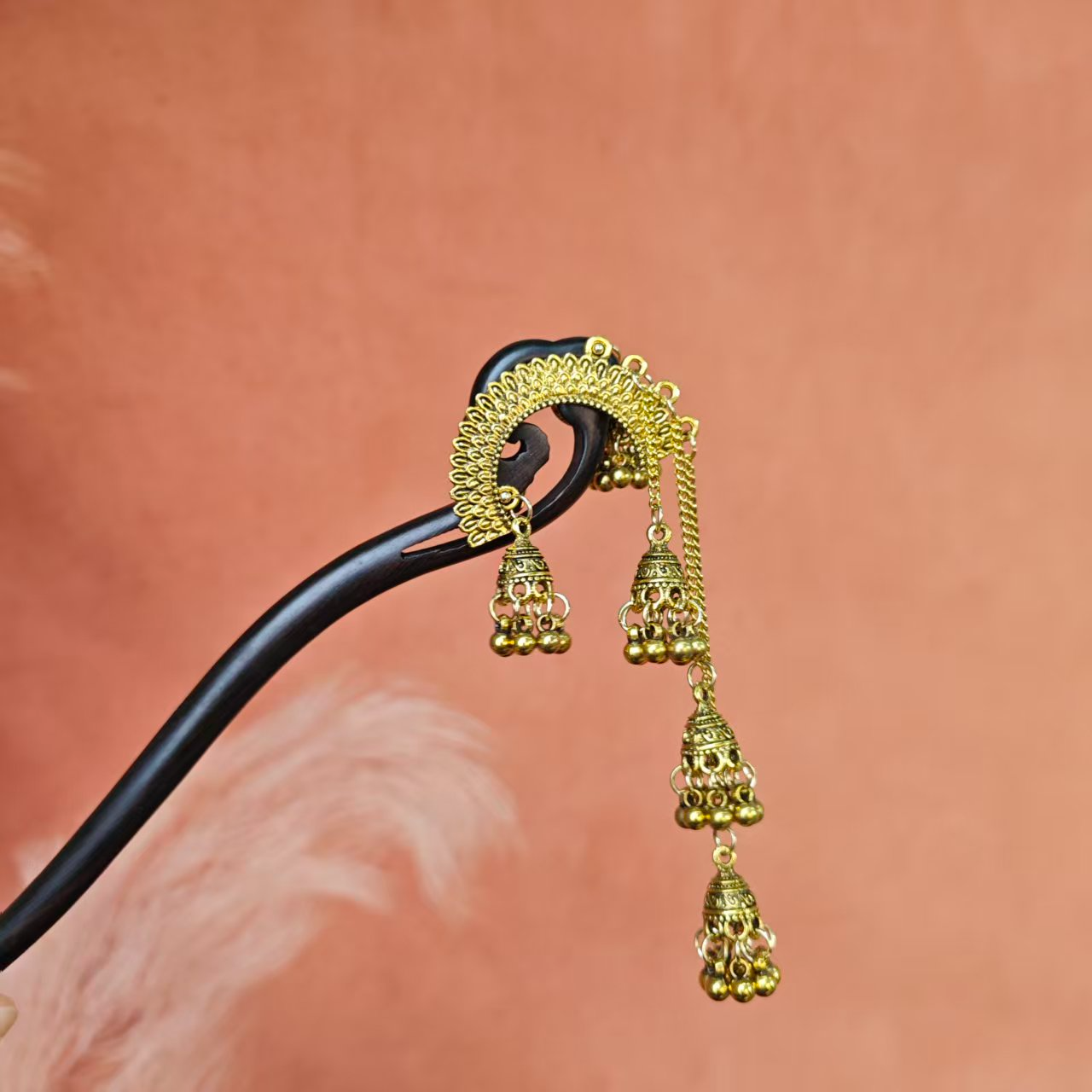 K471单簪金色铃铛（右边）原创设计手工款18公分发簪