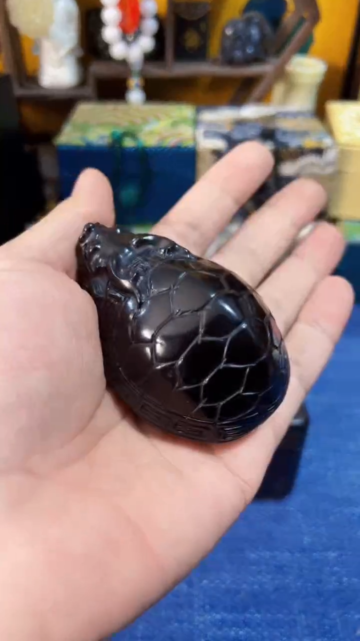 和田玉（墨玉）未镶嵌挂件和田 墨玉霸下把件(飞铃文玩)