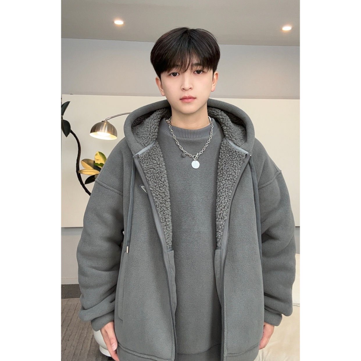 【加厚】秋冬连帽云朵绒纯色男女同款加绒加厚潮牌外套W-780