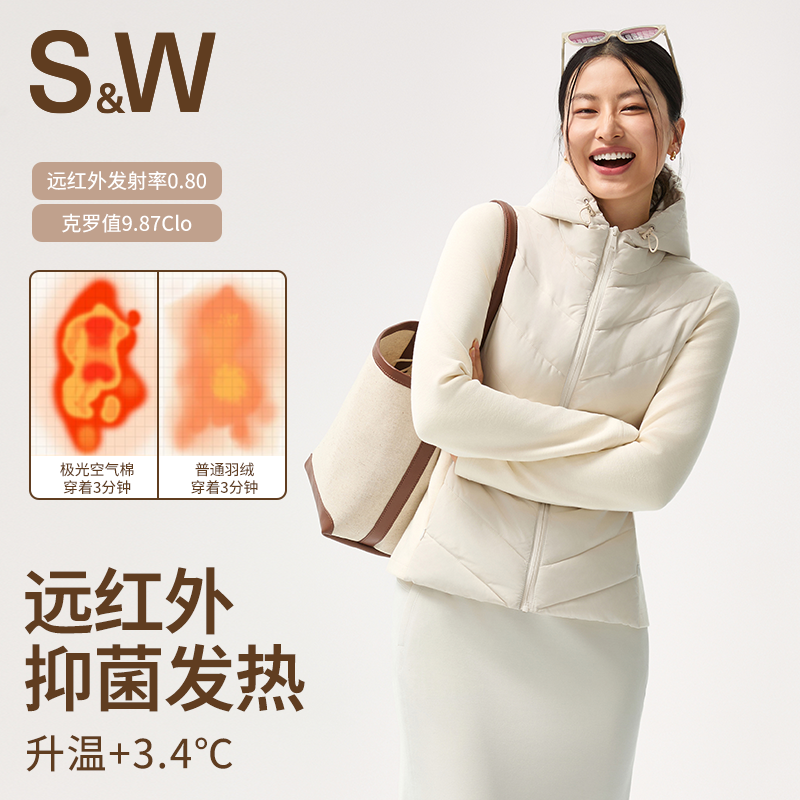 SW立领女款冬季加厚保暖显瘦拉链连帽棉服空气棉锁温轻薄1363