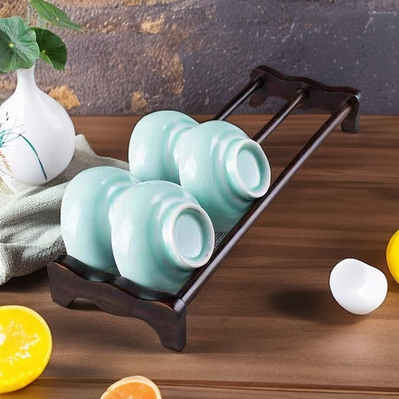 黑檀实木建盏茶杯架子功夫茶具沥水收纳置物架晾杯架杯托茶道配件