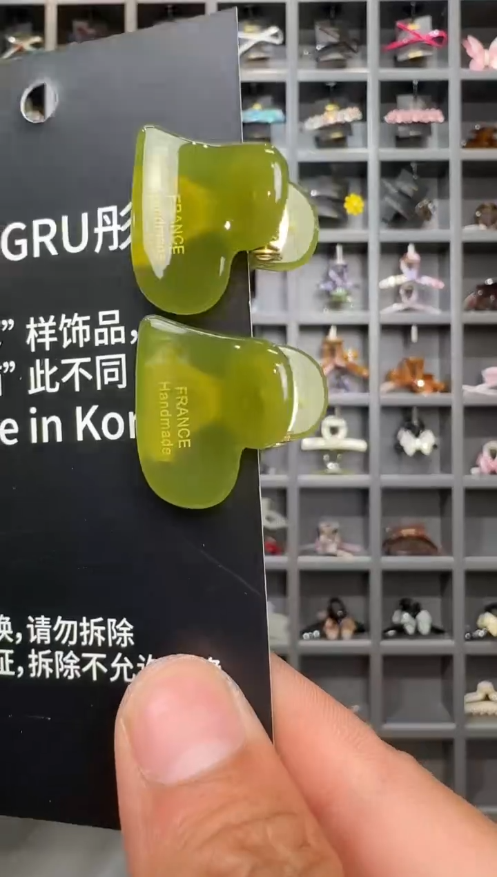 非金属醋酸韩国醋酸品牌发饰2cm爱心迷你刘海抓夹一对果绿色