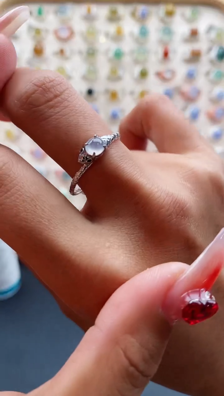 【闪购商品】翡翠戒指银S925镶嵌缅甸天然A货翡翠111 4+10