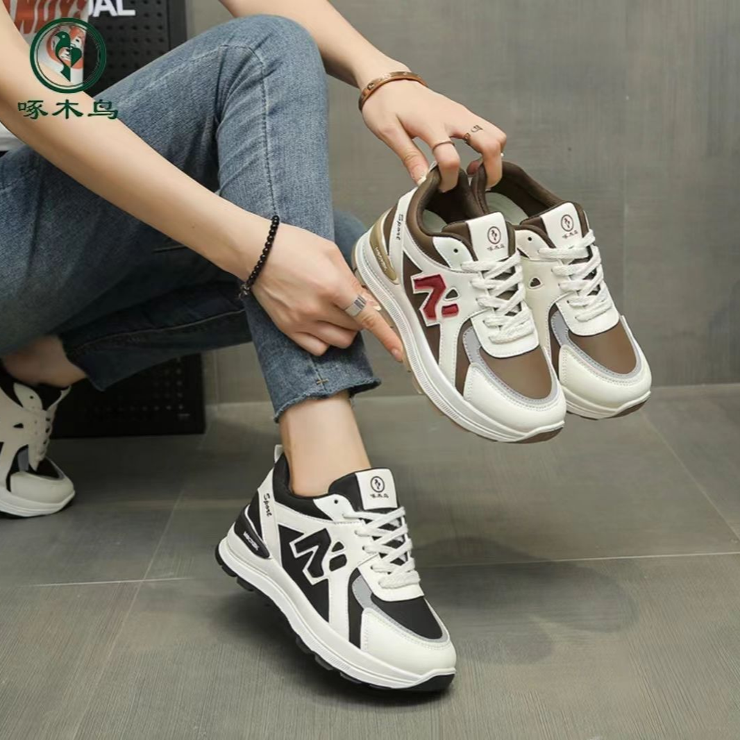 啄木鸟2025休闲秋冬款百搭厚底休闲时尚鞋女鞋拼色老爹鞋