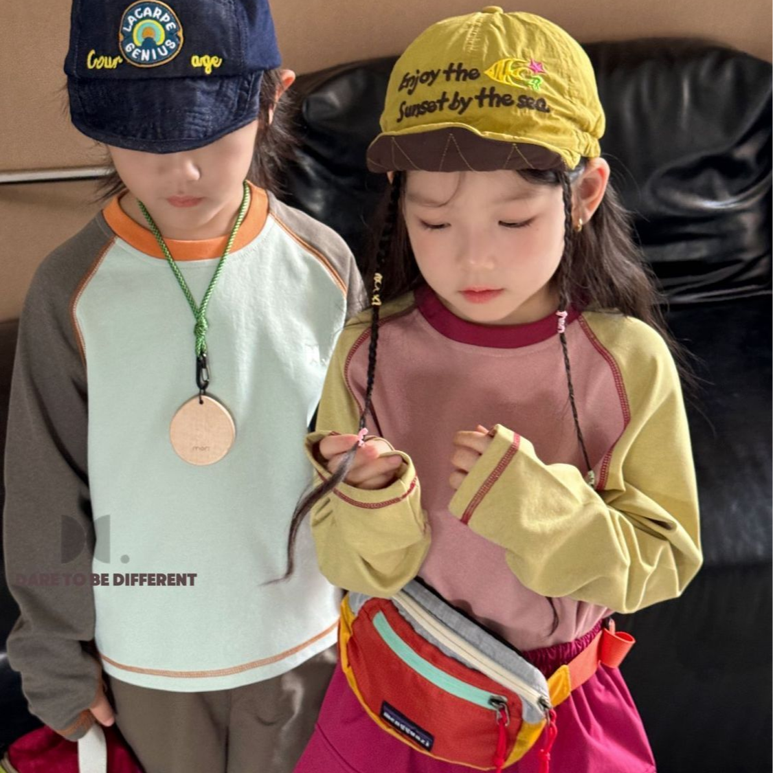 春秋新款2025男女童时尚撞色插肩袖纯棉长袖中小童百搭T恤打底衫