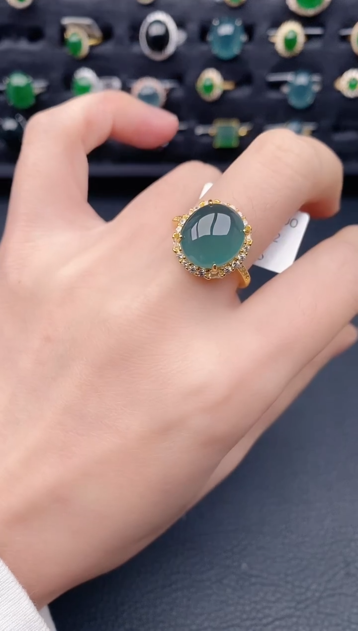 银S925镶嵌戒指翡翠天然a货翡翠386