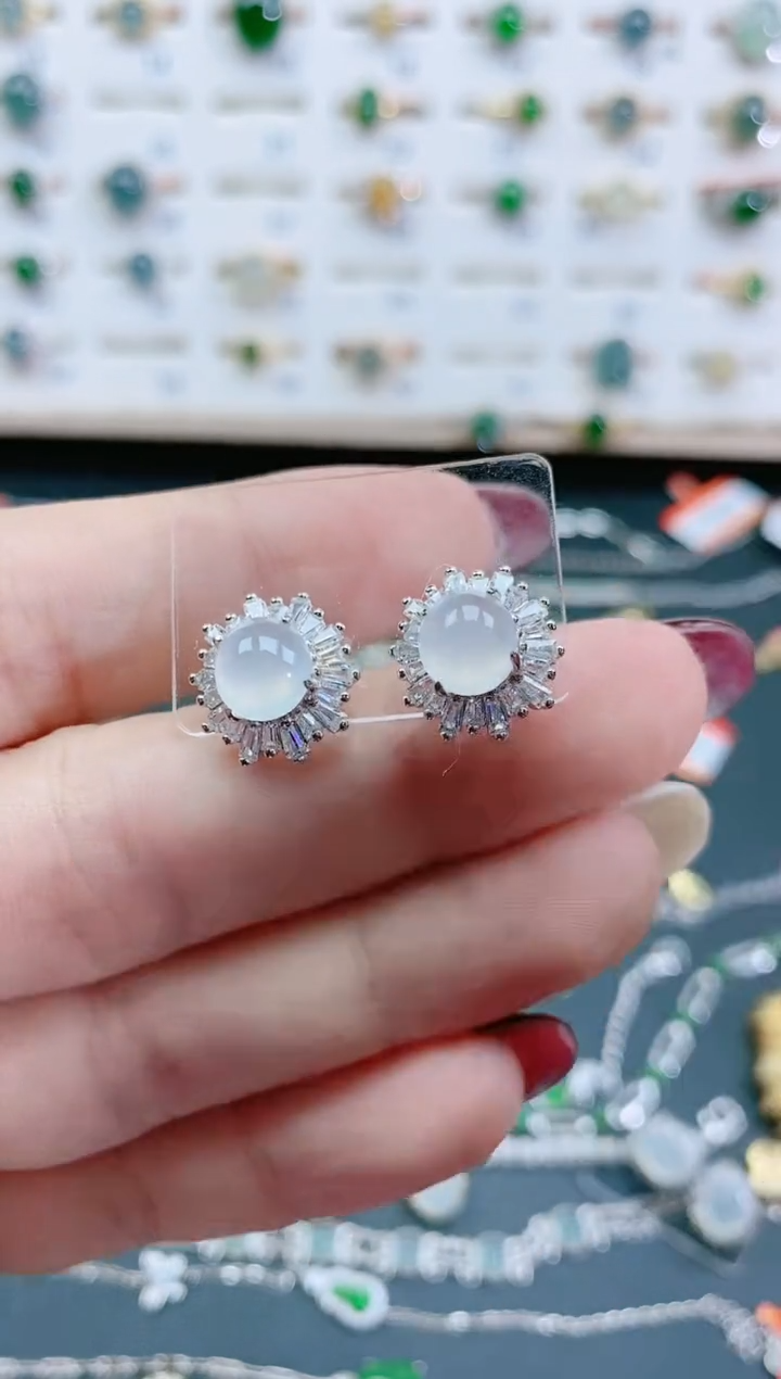 翡翠银S925镶嵌耳饰天然翡翠