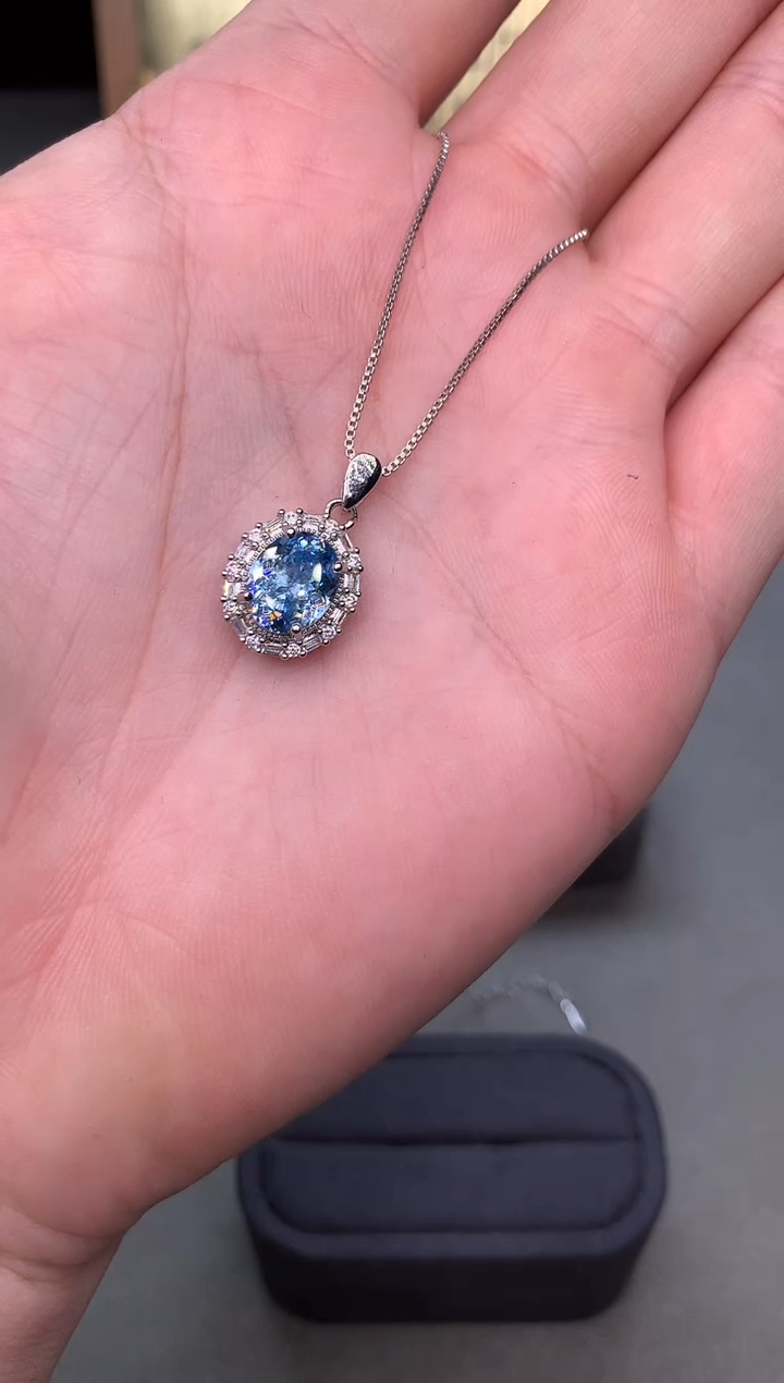 银S925镶嵌颈饰海蓝宝石2222