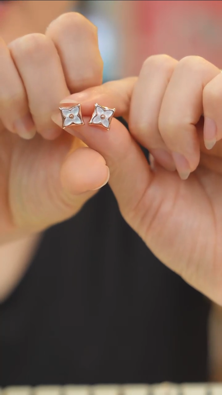 耳饰贝壳（贝母）18K金镶嵌老花