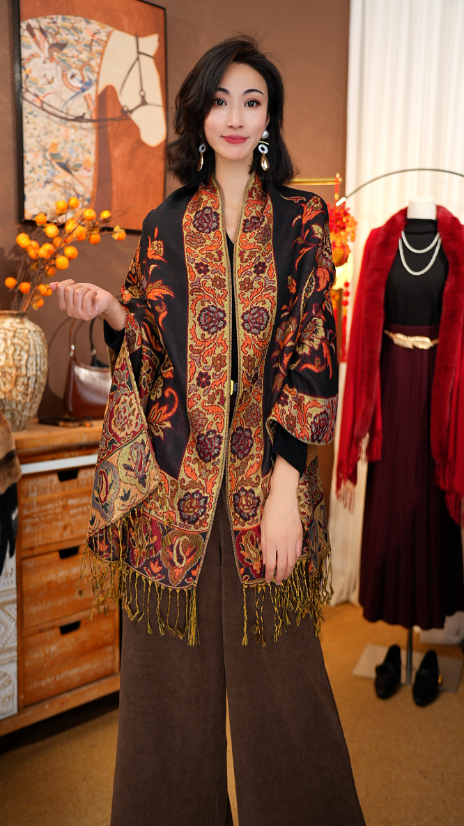 【矜贵腰果】春夏秋冬民族风围巾披肩羊毛混纺波西米亚复古流苏腰果