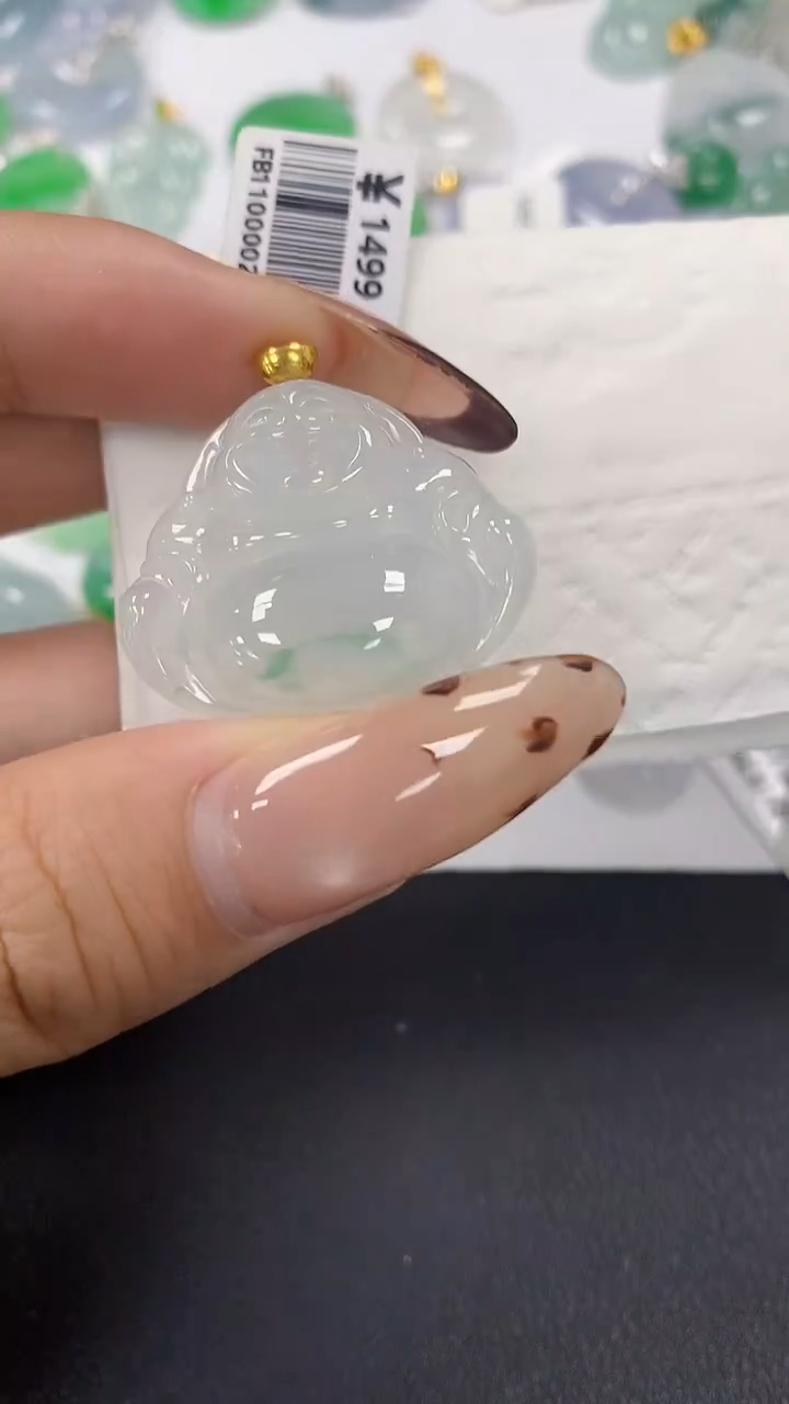 颈饰18K金镶嵌翡翠a货假一赔三支持复检百元上9元证书费自理