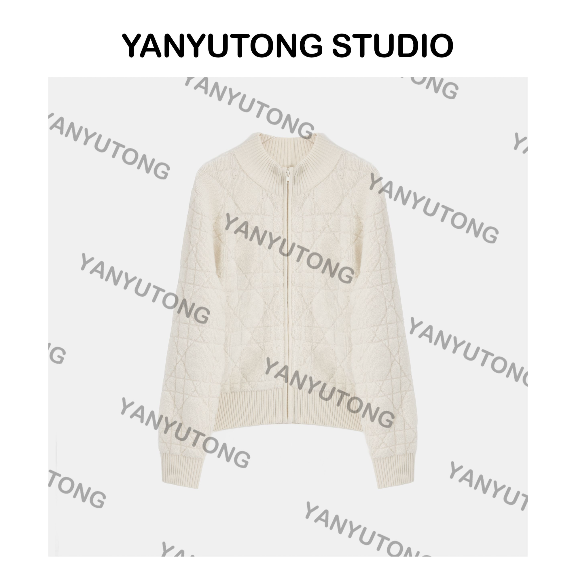 YANYUTONG 【戴妃】 经典菱格纹圆领羊毛开衫 TT0258