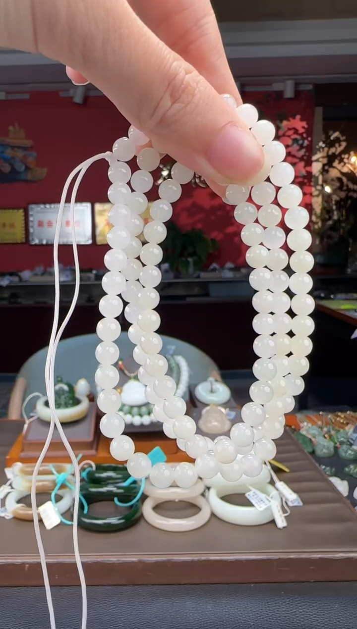 颈饰未镶嵌和田玉白玉108颗多圈卡6