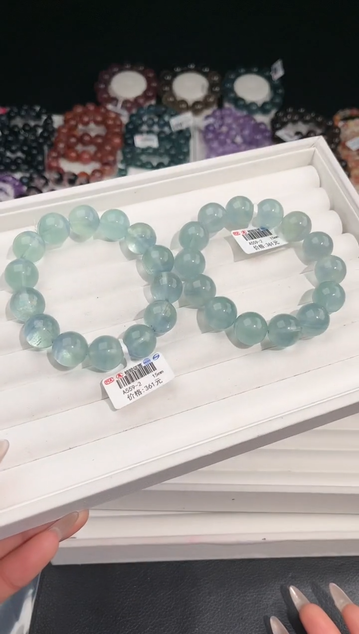 【闪购商品】萤石手链未镶嵌多样性发一湖绿萤石15mm