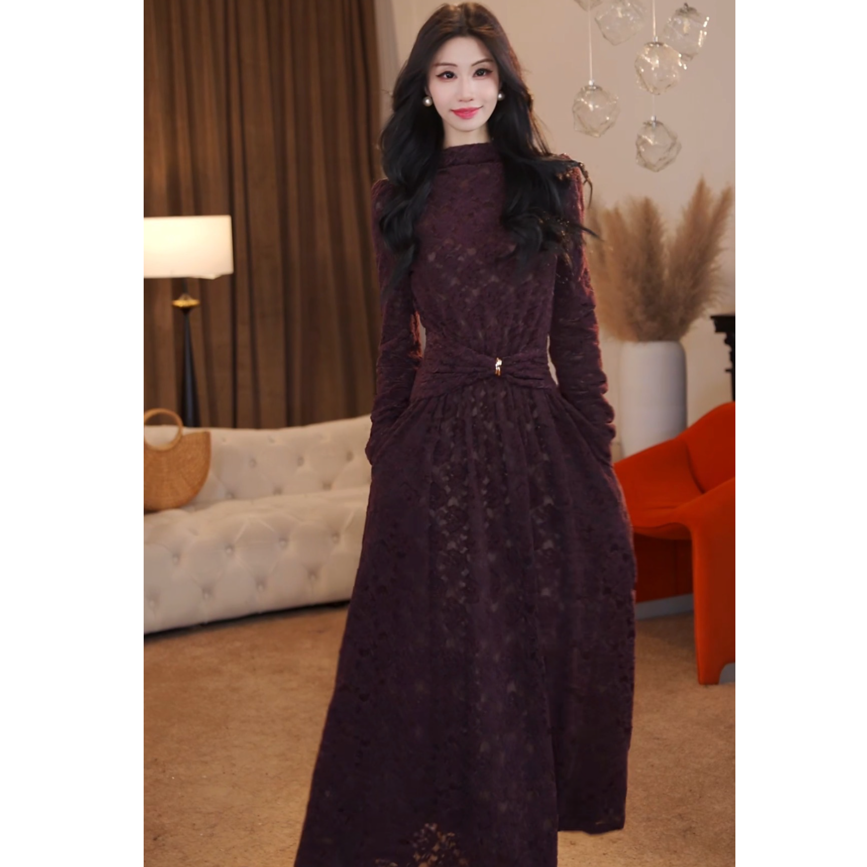 【可可专属】 伦敦旧梦 法式高级感圆领高腰设计显瘦长裙-HZ1201