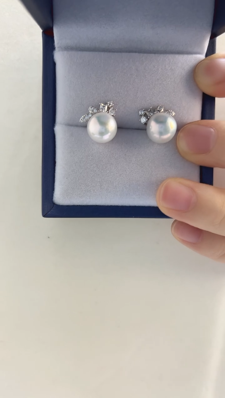 银S925镶嵌耳饰淡水珍珠10耳钉