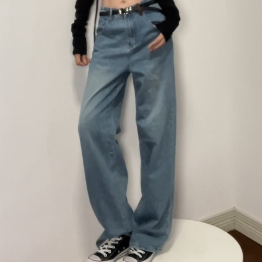 秋季新款直筒百搭宽松阔腿牛仔裤