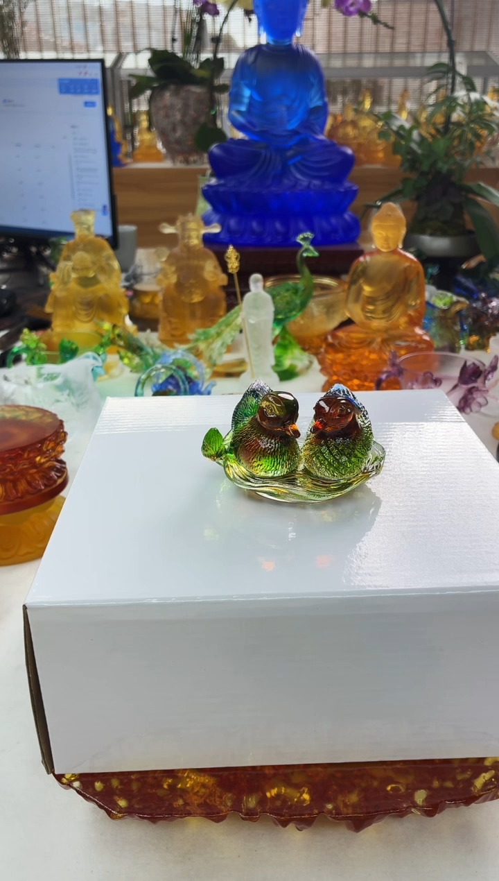 手工艺品琉璃彩色鸳鸯8.5公分