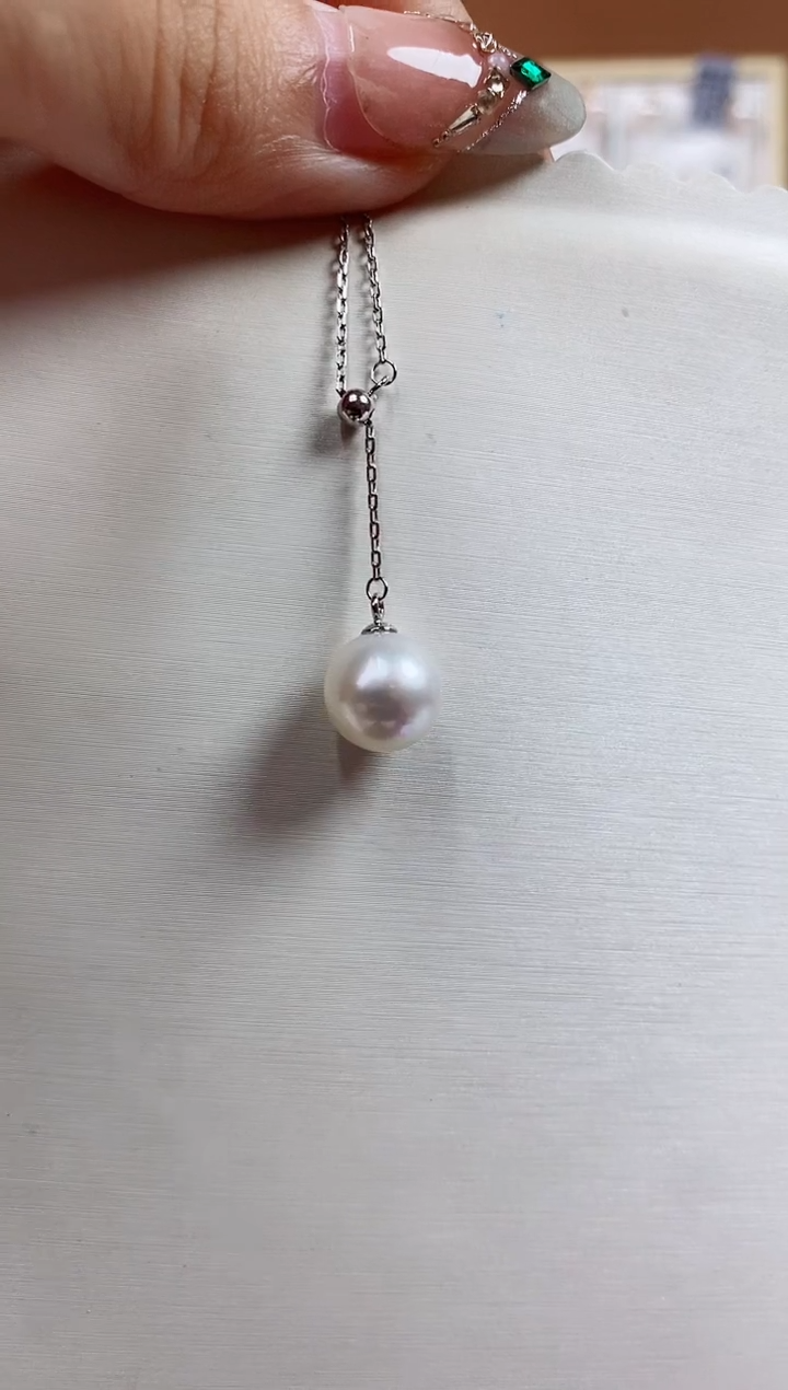 海水珍珠银S925镶嵌项链9-10澳白珍珠项链
