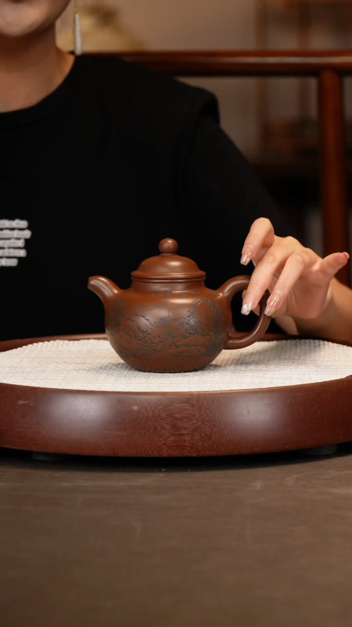 【邵忠源】大亨掇球 紫檀紫泥 330c+树桩杯+掇球壶承+随机画